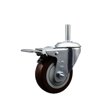 Service Caster 35 Inch Maroon Polyurethane Wheel Swivel 58 Inch Threaded Stem Caster Total Lock Brake SCC SCC-TSTTL20S3514-PPUB-MRN-58212